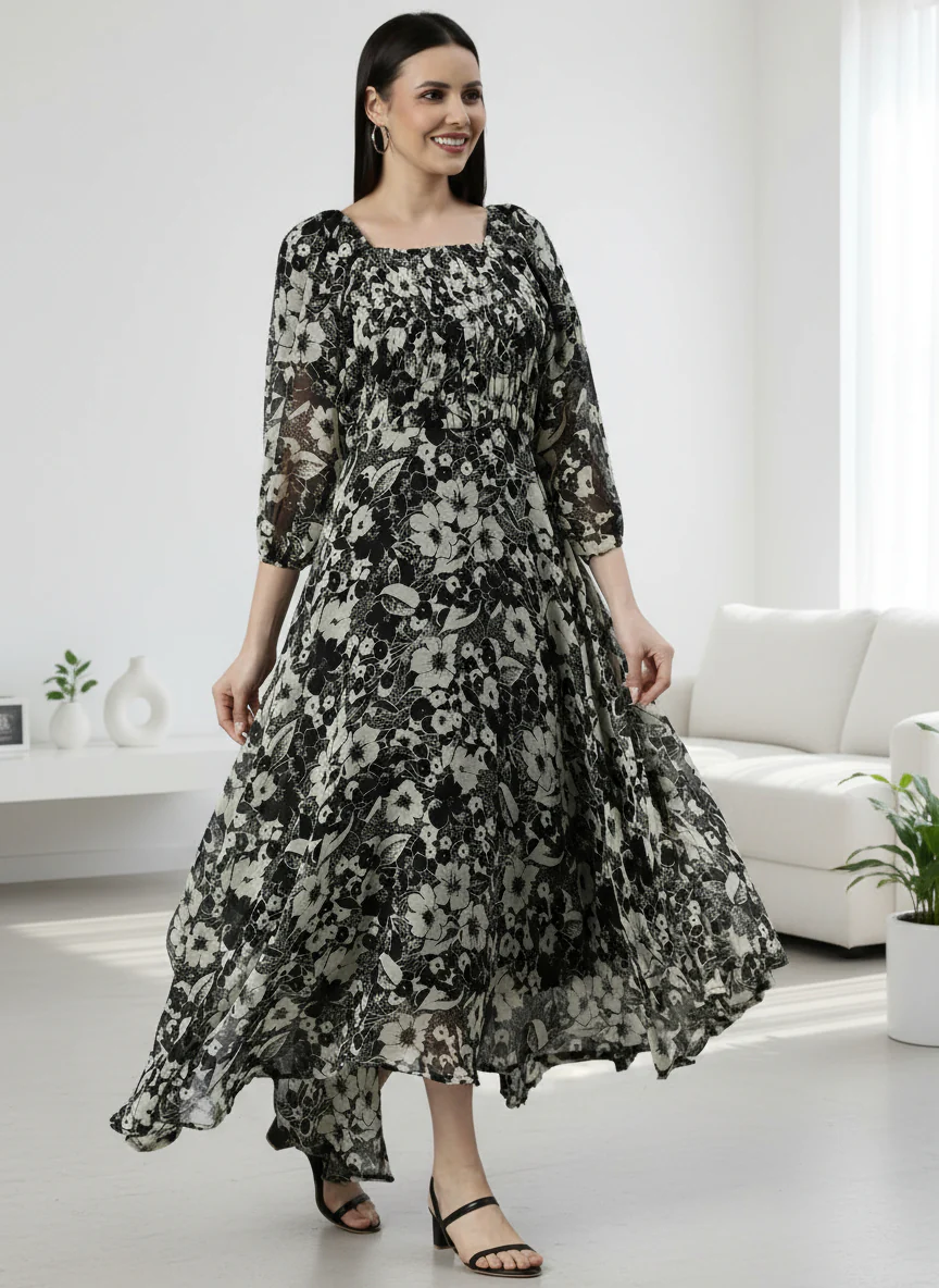 Women Floral Woven Maxi Chiffon Dress - Image 2