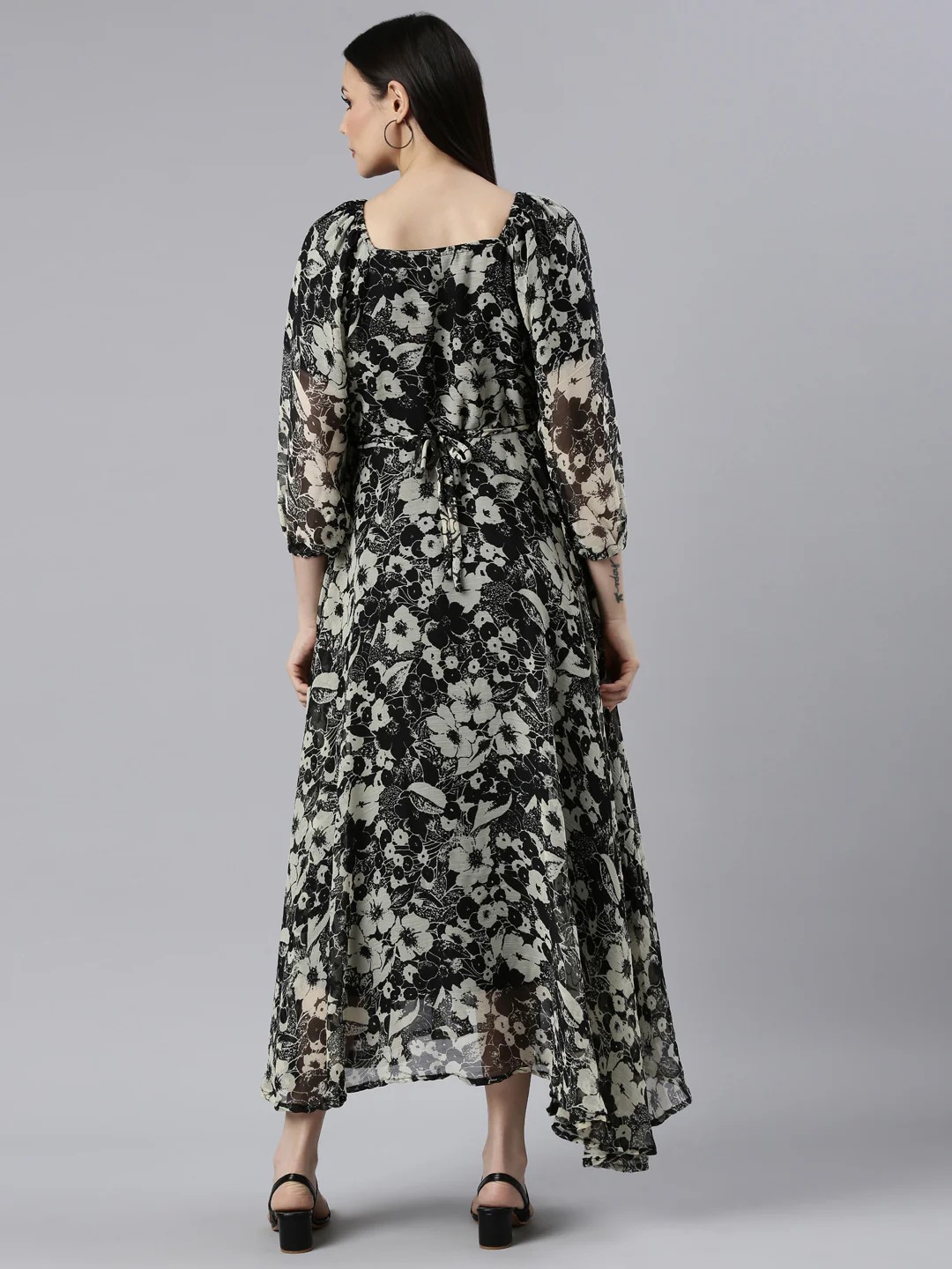 Women Floral Woven Maxi Chiffon Dress - Image 6