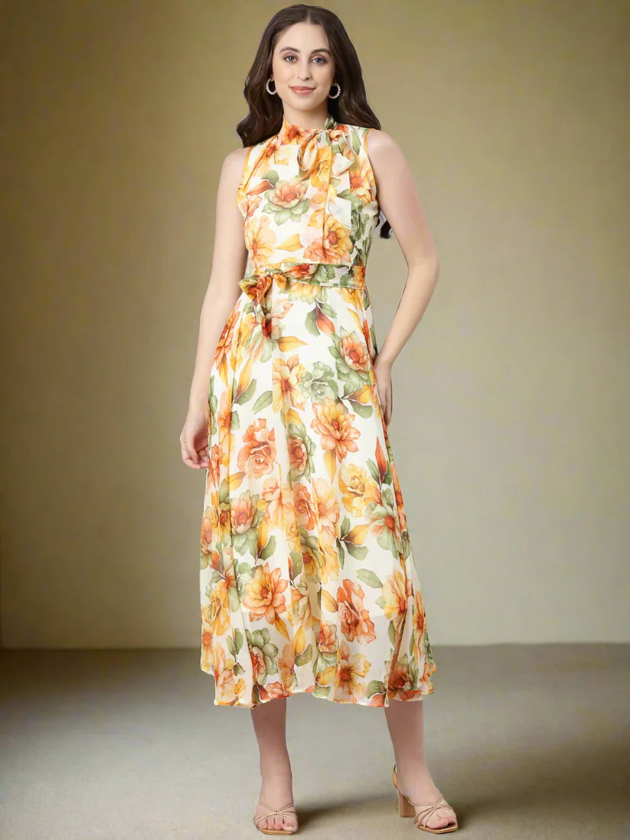 Women Floral Woven Maxi Chiffon Dress - Image 2