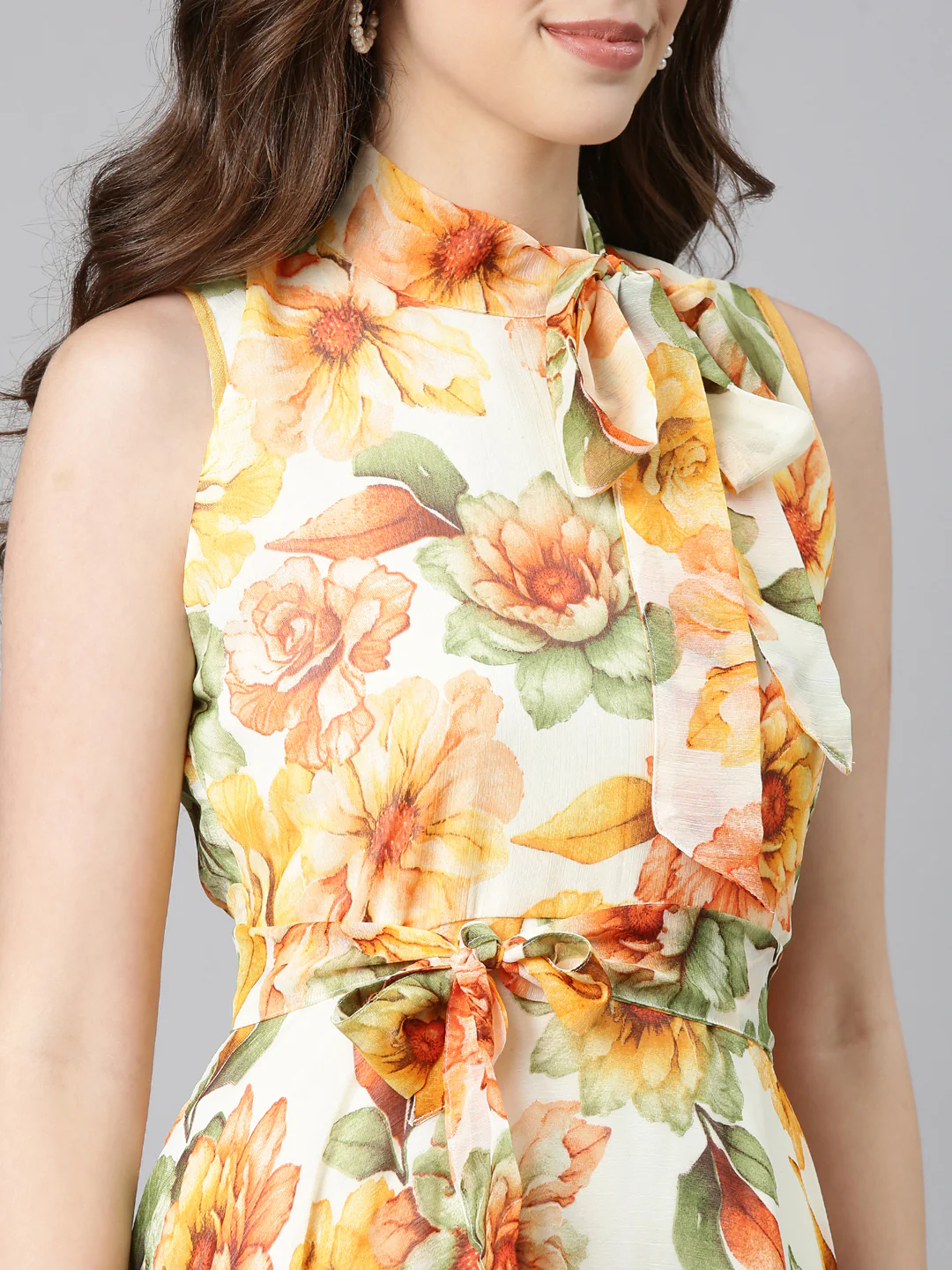 Women Floral Woven Maxi Chiffon Dress - Image 5