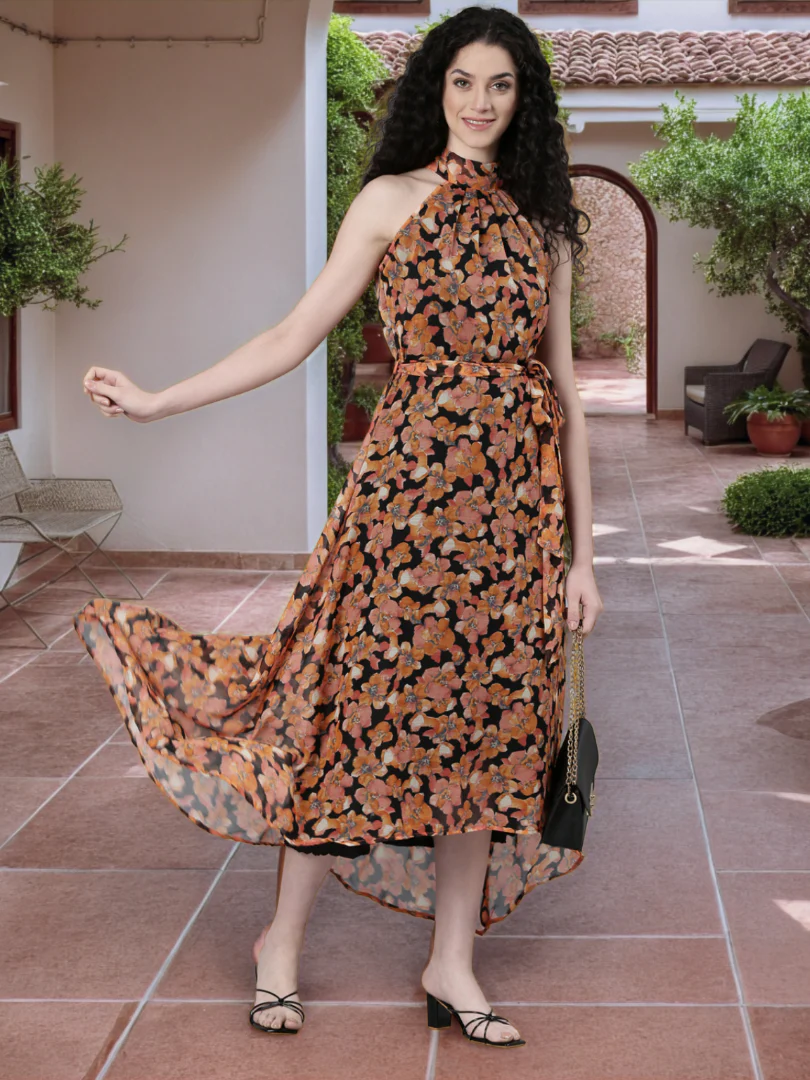 Women Floral Woven Maxi Chiffon Dress - Image 2