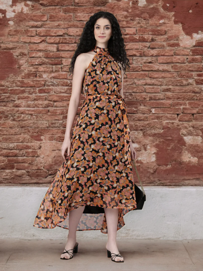 Women Floral Woven Maxi Chiffon Dress - Image 3