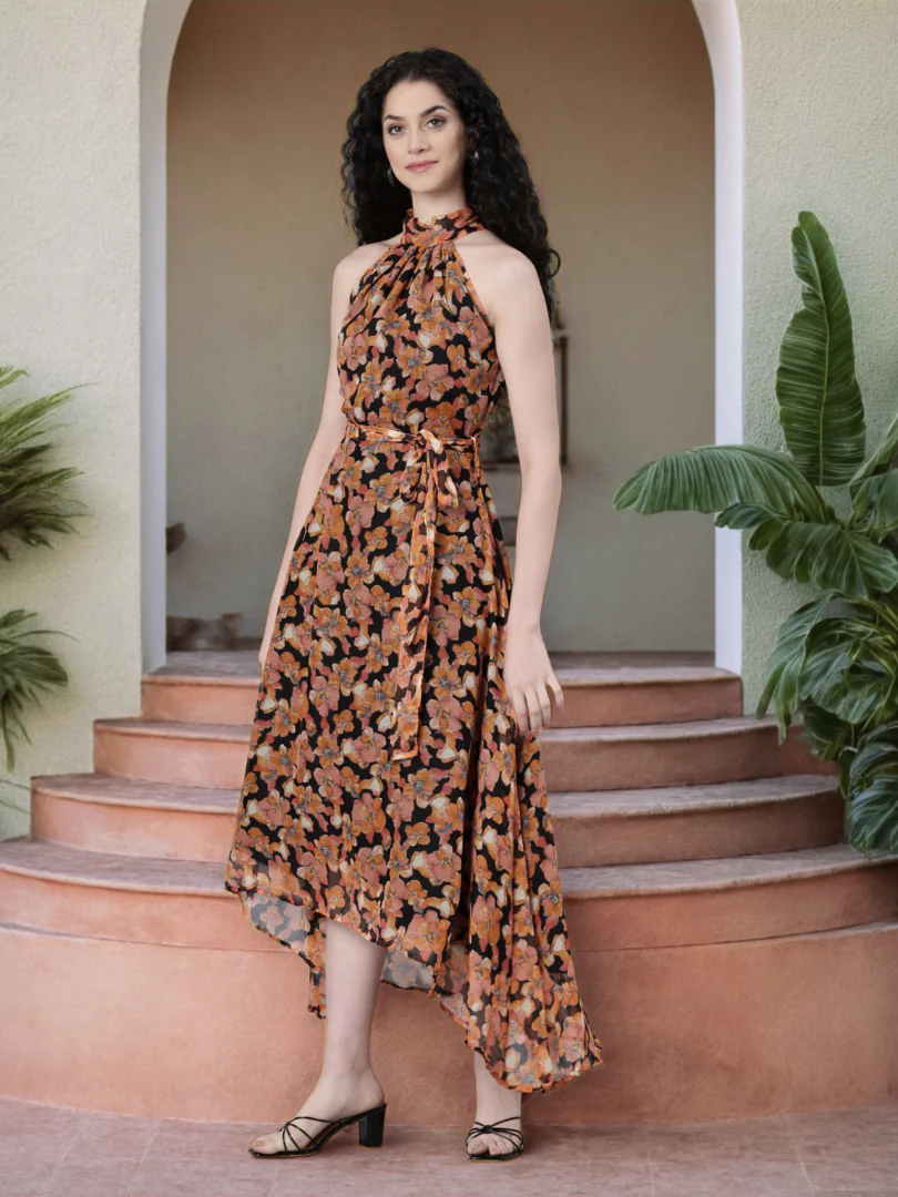 Women Floral Woven Maxi Chiffon Dress - Image 5