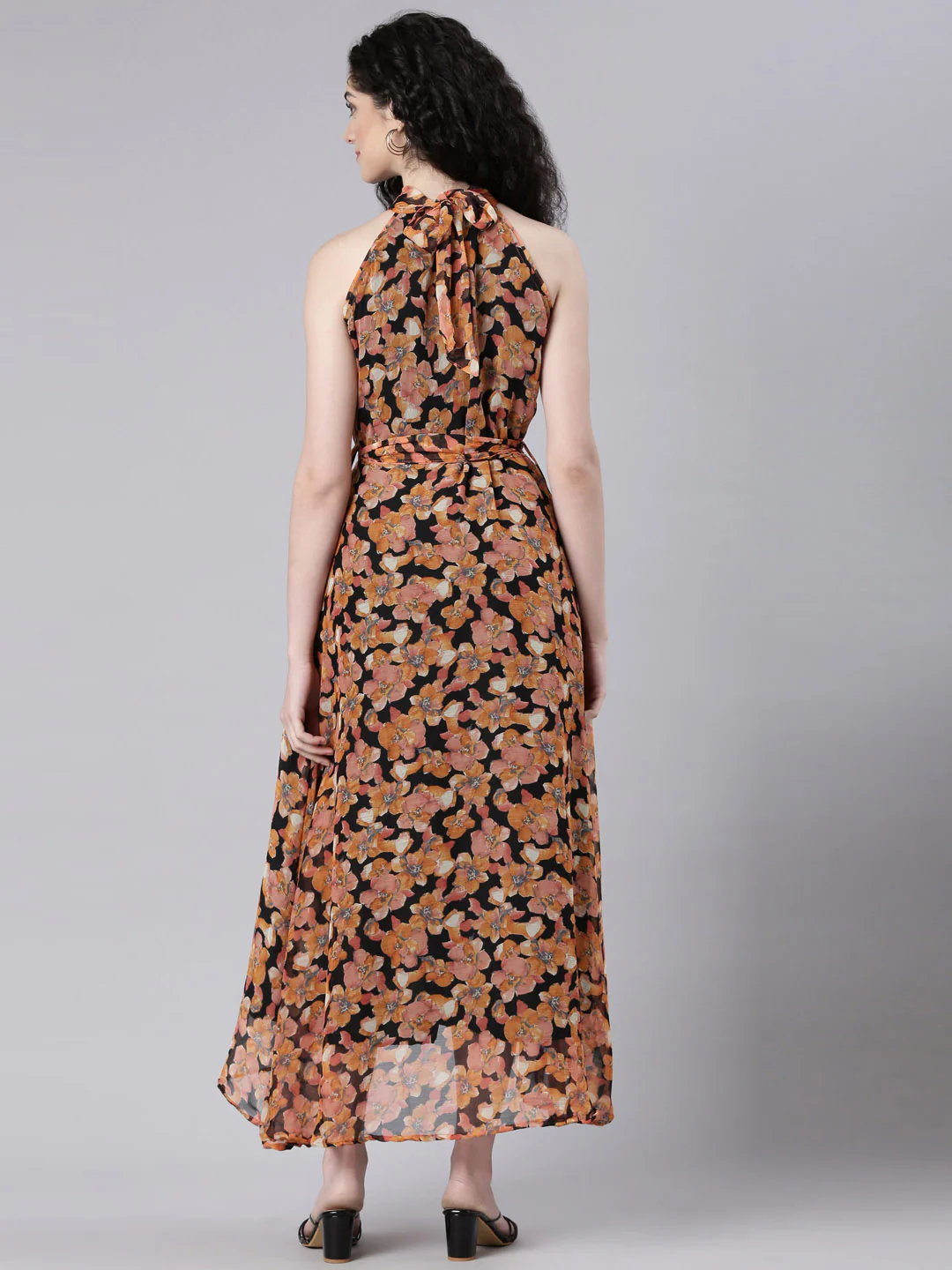 Women Floral Woven Maxi Chiffon Dress - Image 6