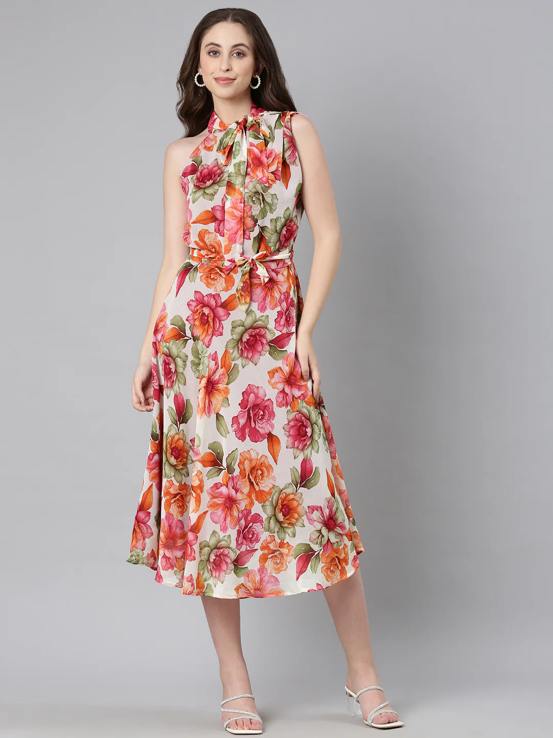 Women Floral Woven Maxi Chiffon Dress - Image 2