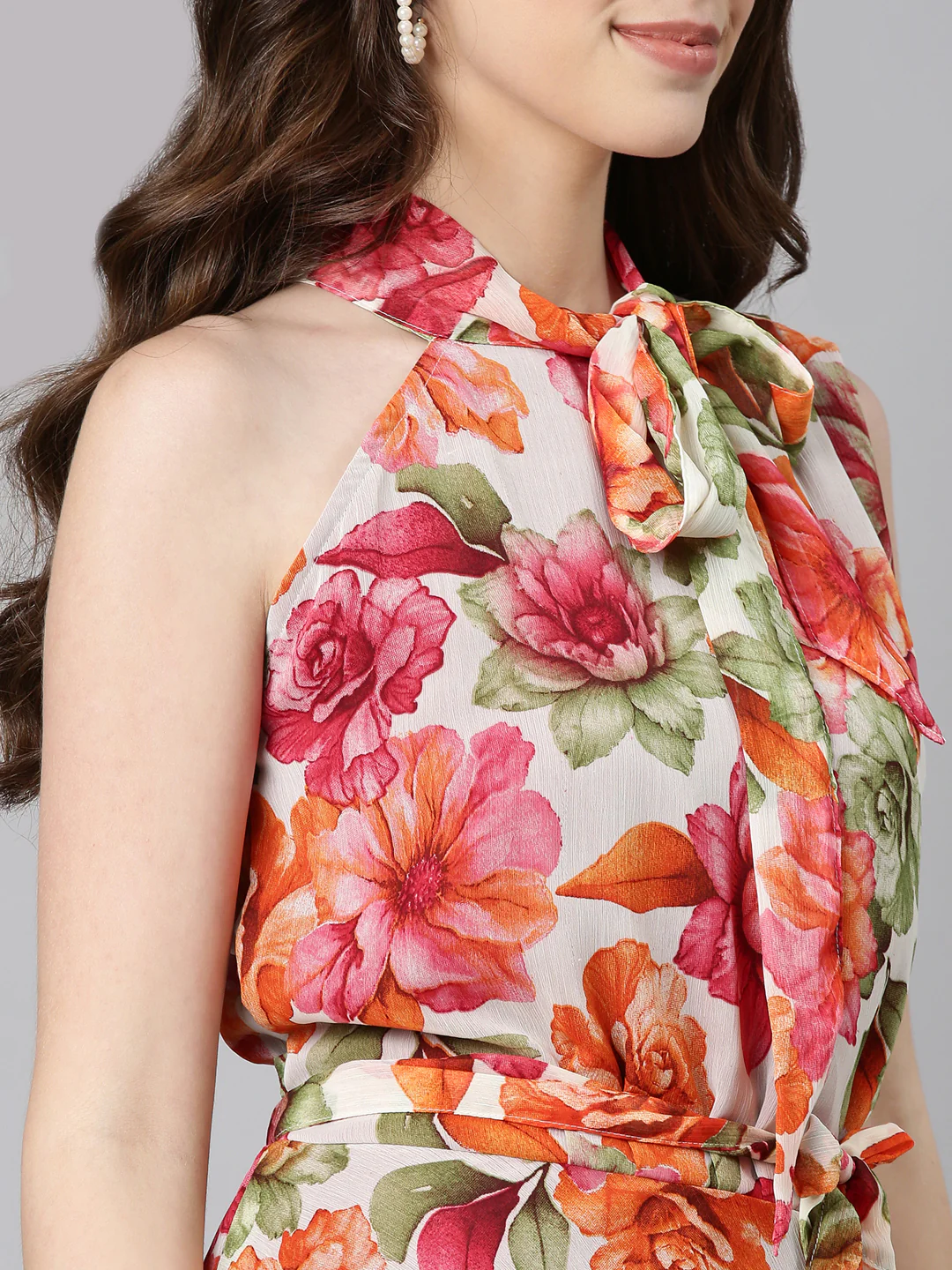 Women Floral Woven Maxi Chiffon Dress - Image 3