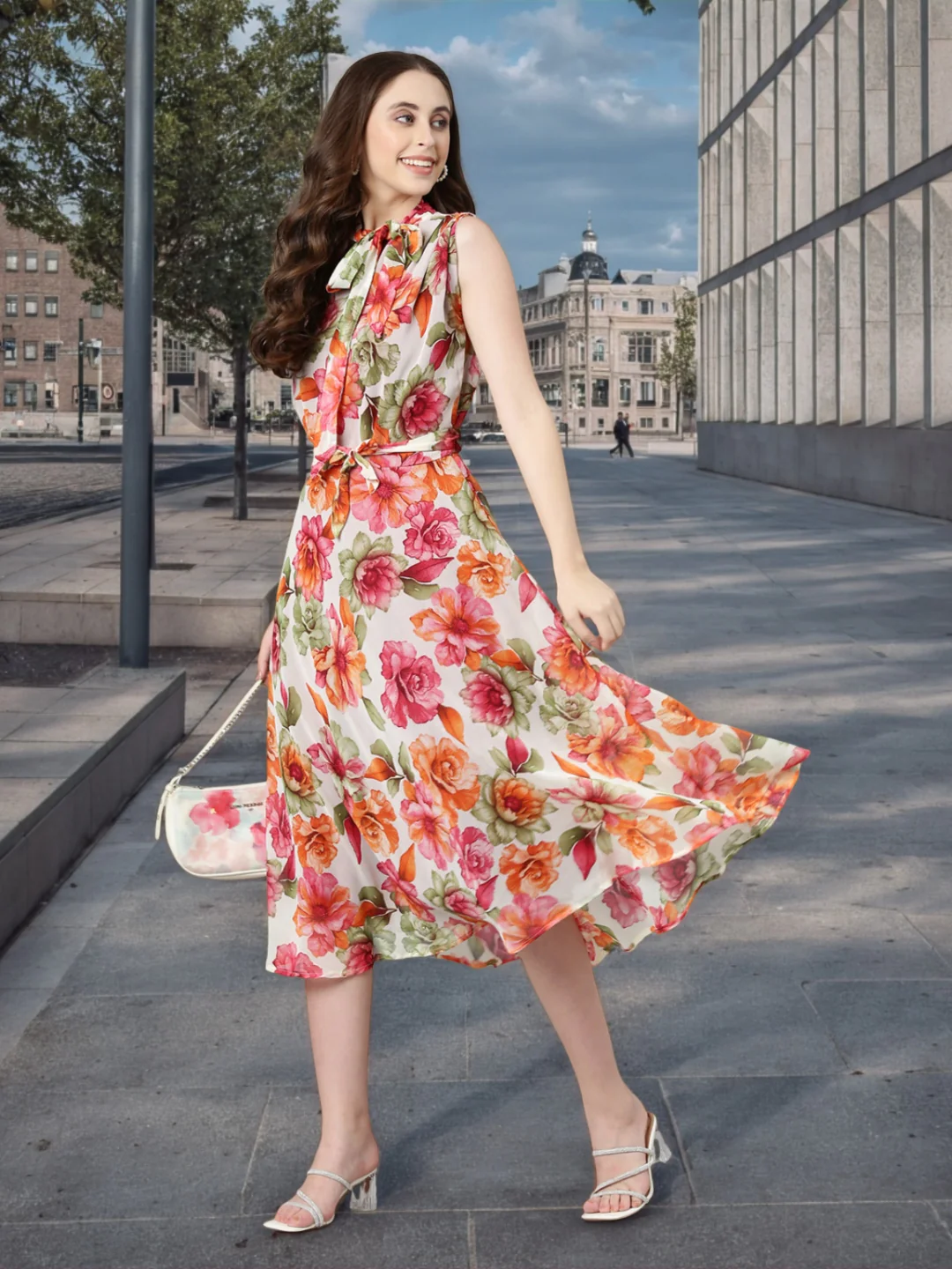 Women Floral Woven Maxi Chiffon Dress - Image 4
