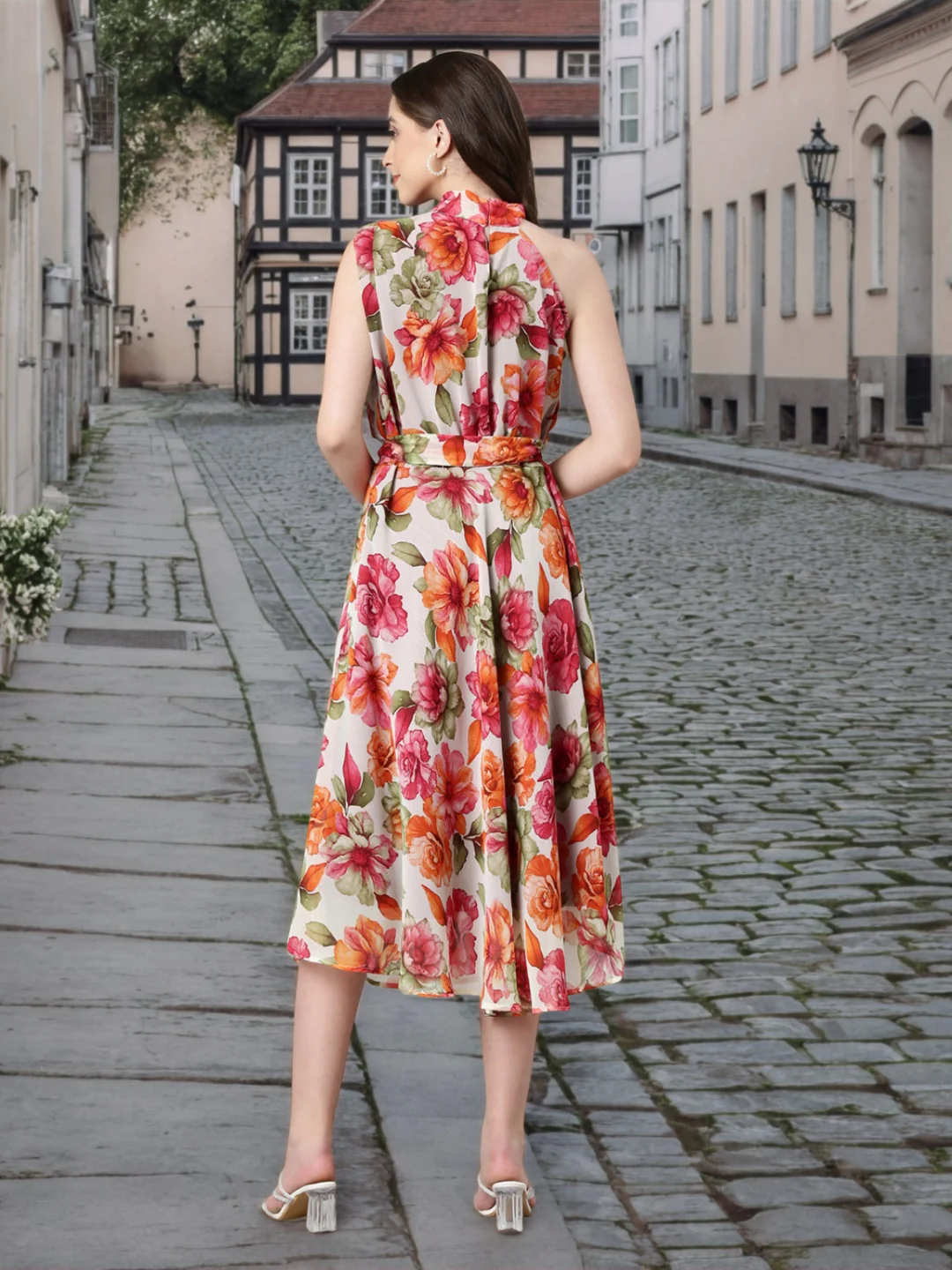 Women Floral Woven Maxi Chiffon Dress - Image 6