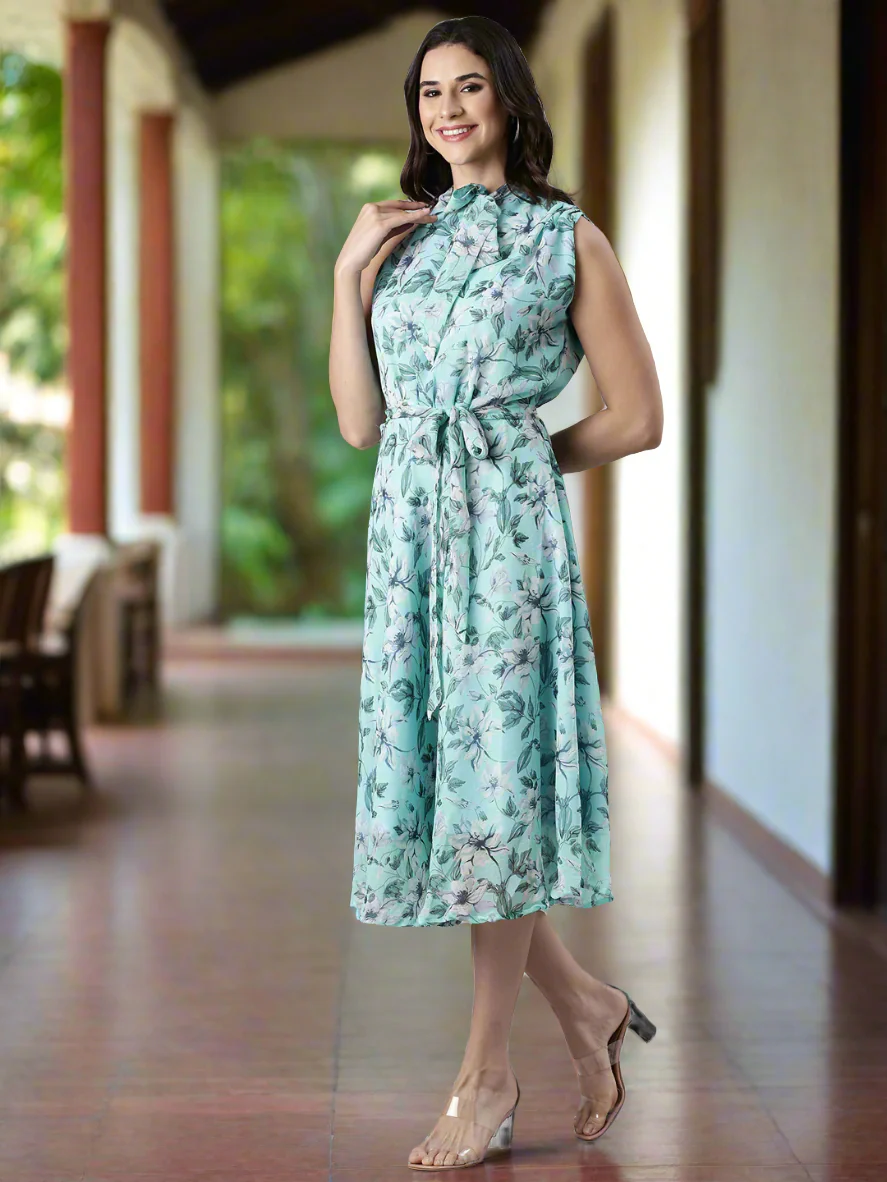 Women Floral Woven Midi Chiffon Dress - Image 2