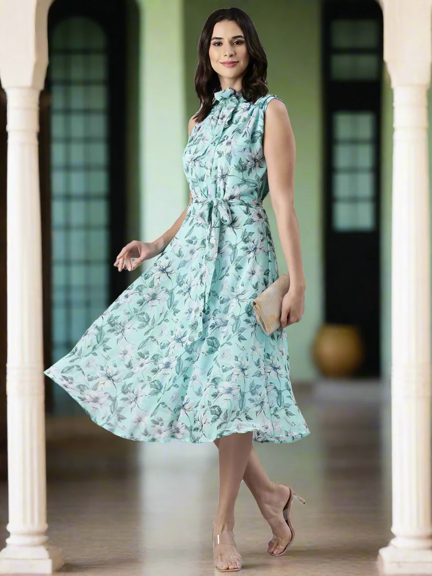 Women Floral Woven Midi Chiffon Dress - Image 3