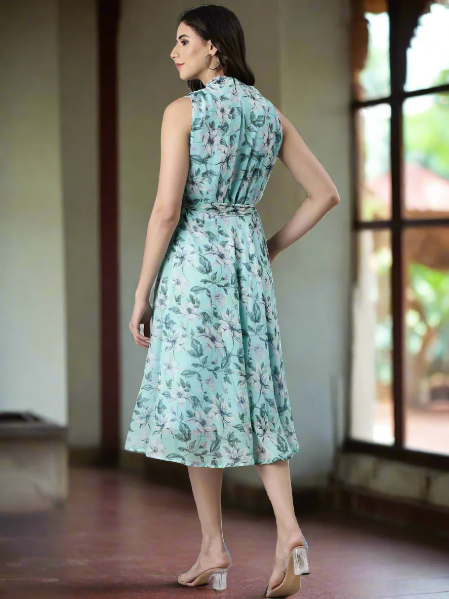Women Floral Woven Midi Chiffon Dress - Image 5