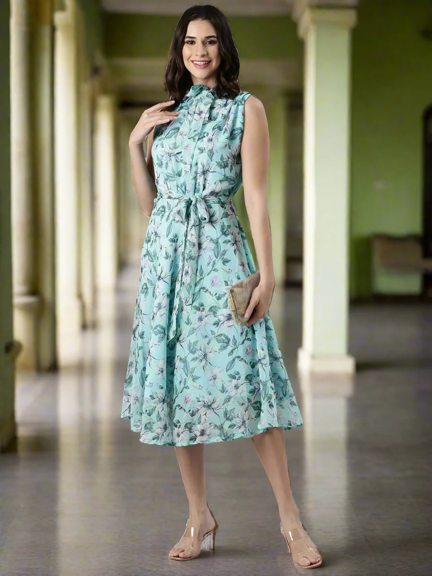 Women Floral Woven Midi Chiffon Dress - Image 7