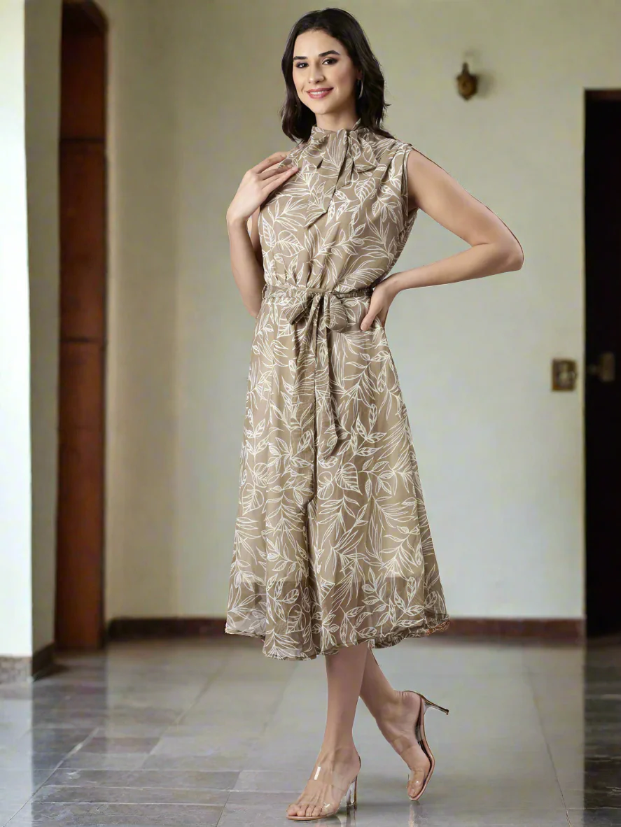 Women Floral Woven Midi Chiffon Dress - Image 2