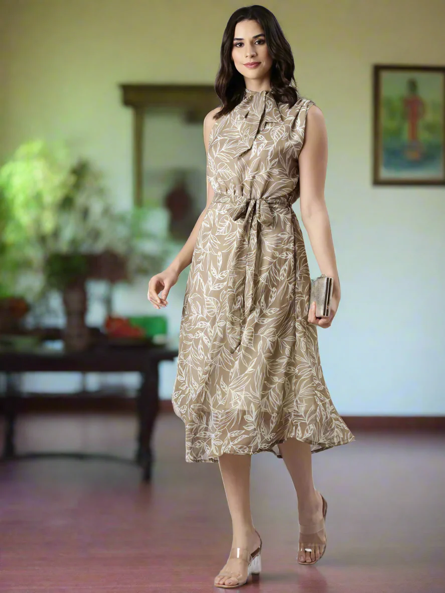 Women Floral Woven Midi Chiffon Dress - Image 5