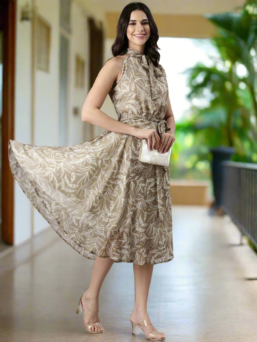 Women Floral Woven Midi Chiffon Dress - Image 7