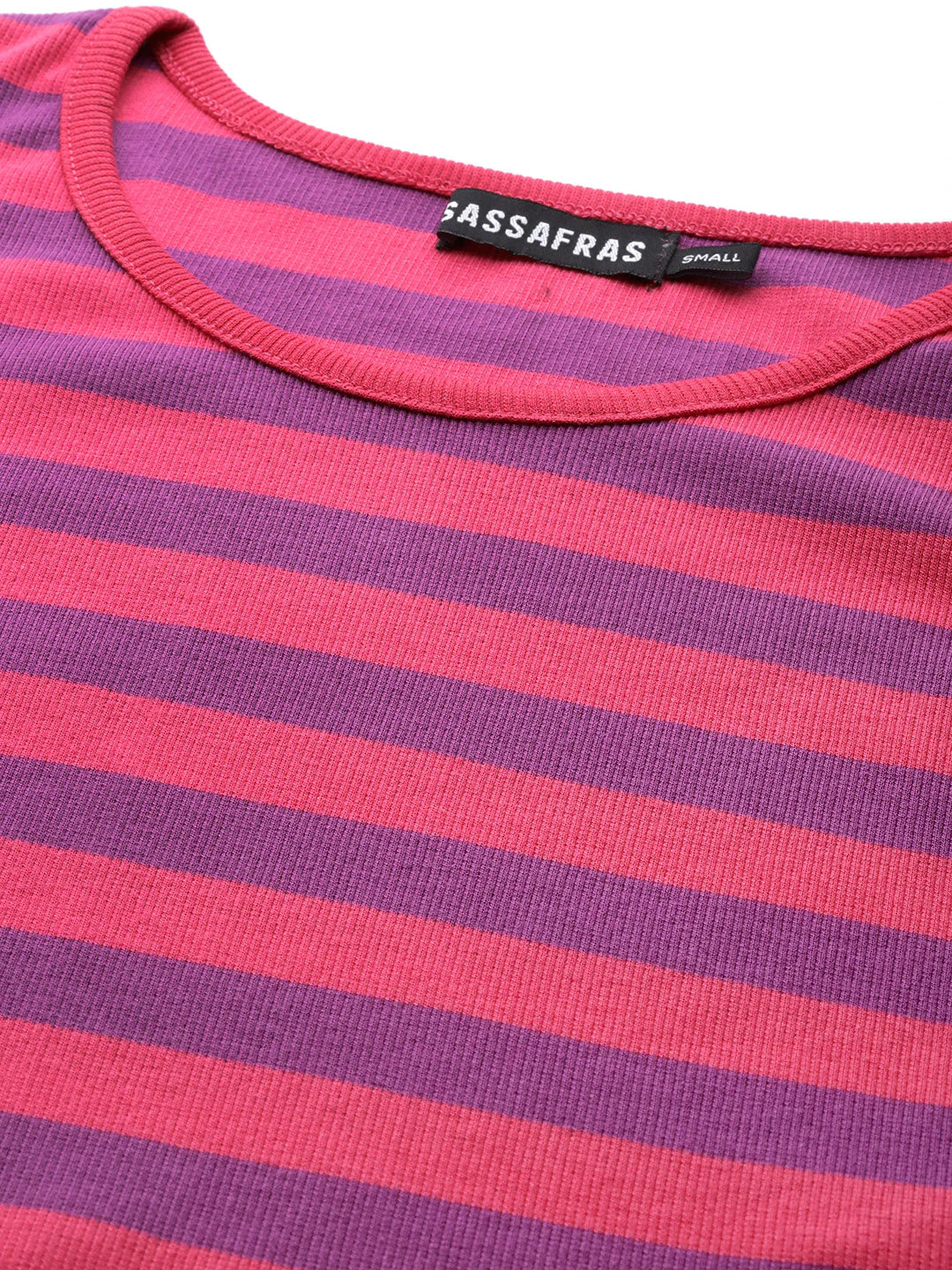 Women Fuchsia & Purple Rib One Side Sleeve Crop Top - Image 2