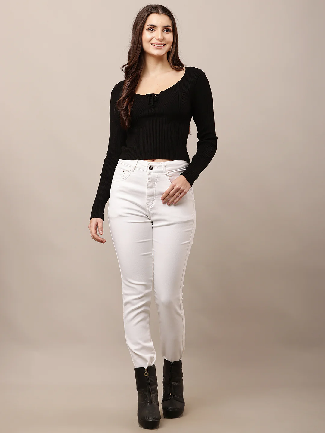 Women Full Sleeve Black Viscose Top - Image 3