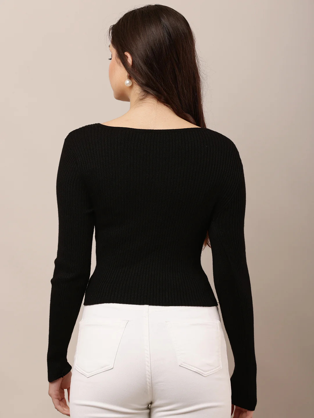 Women Full Sleeve Black Viscose Top - Image 4