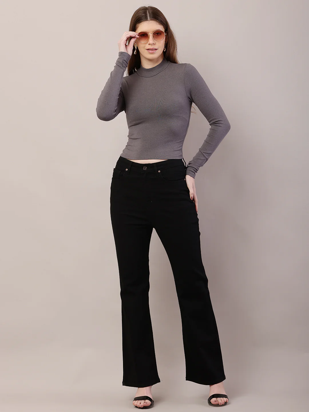Women Full Sleeve Grey Sweater - Image 3