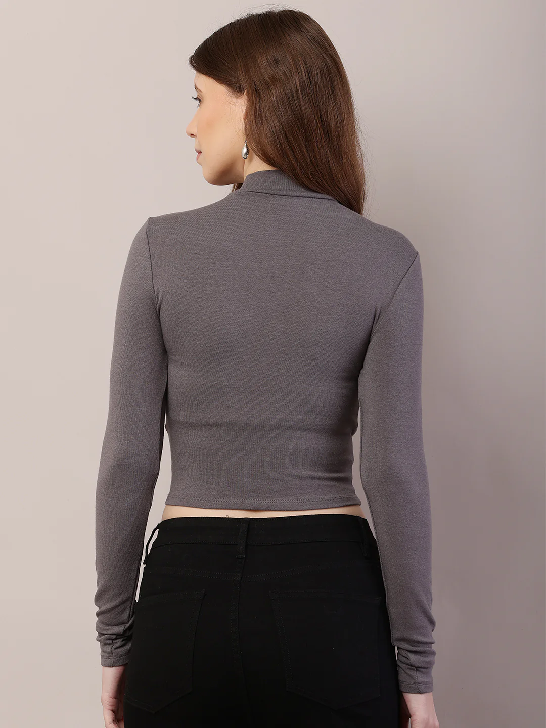 Women Full Sleeve Grey Sweater - Image 4