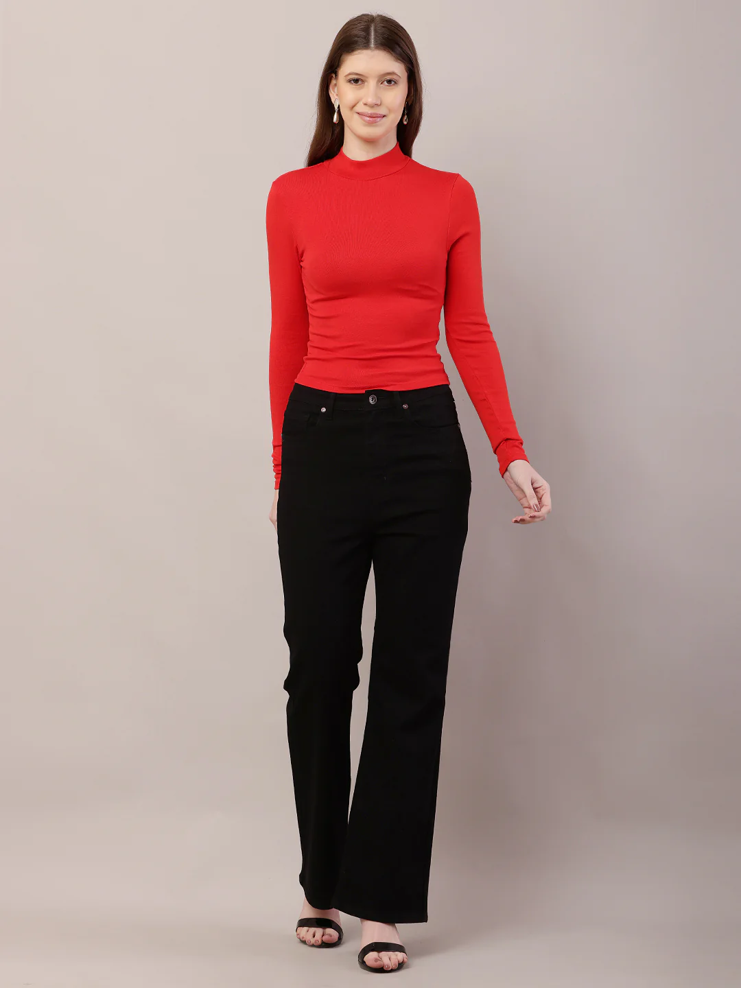 Women Full Sleeve Red Sweater - Image 3
