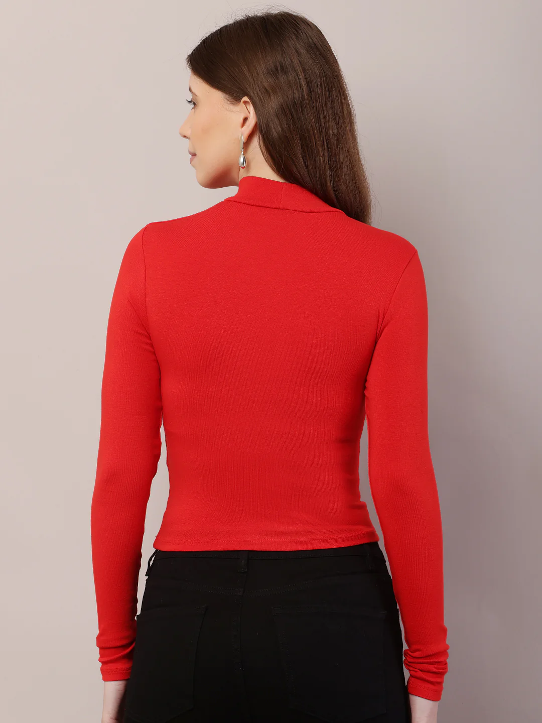 Women Full Sleeve Red Sweater - Image 4