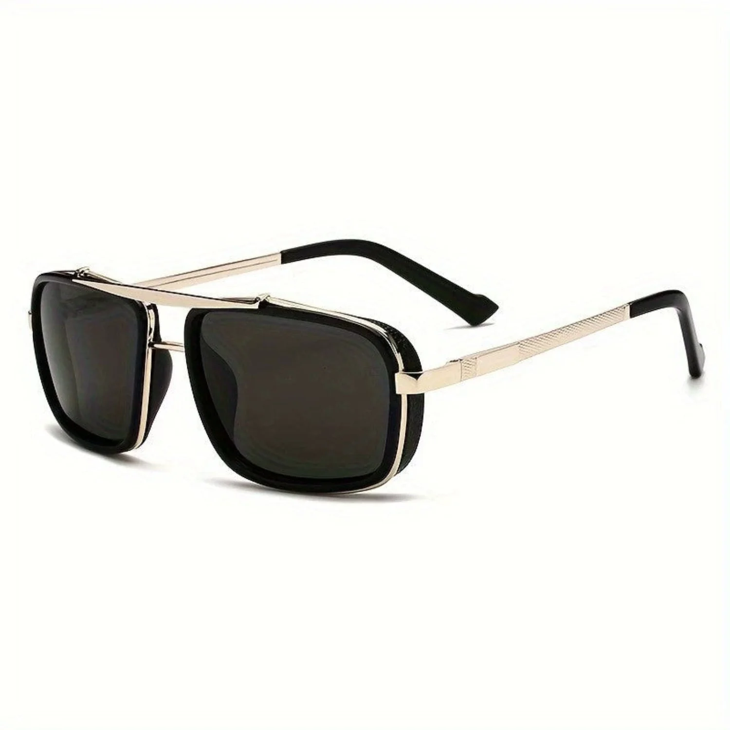 Women Gold Black Square Shield Sunglasses - Image 3