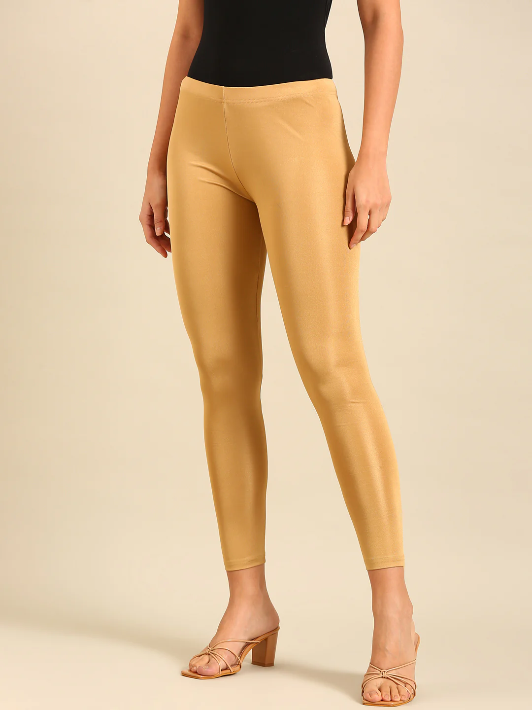 Women Gold Festive Leggings - Image 2