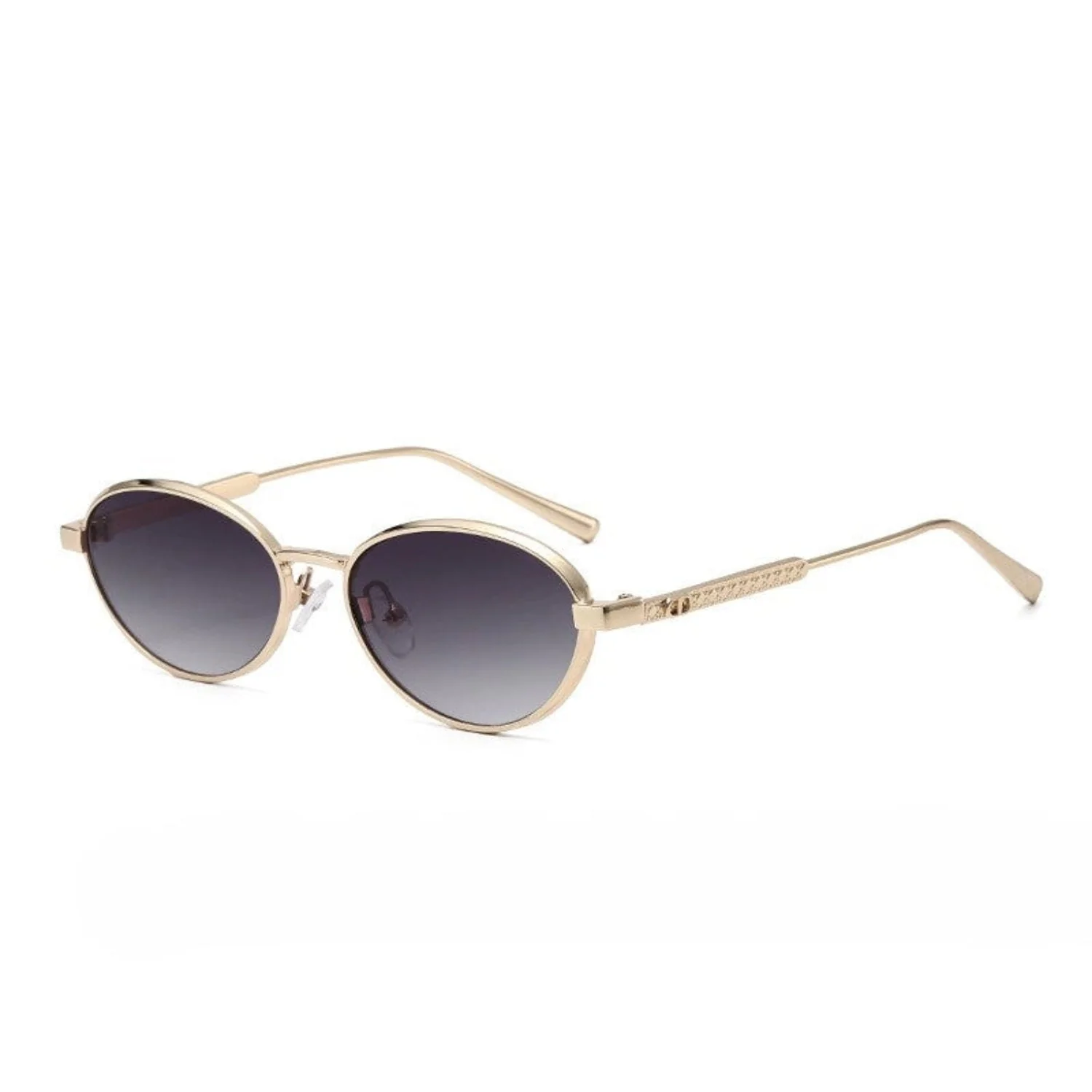 Women Gold Oval Black Sunglasses - Image 2
