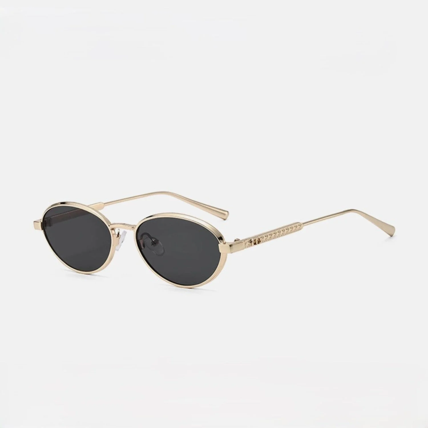 Women Gold Oval Black Sunglasses - Image 3