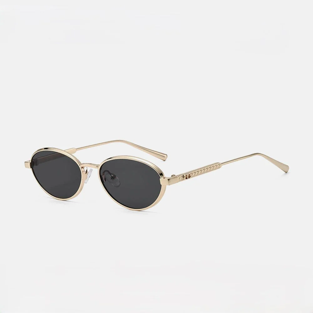 Women Gold Oval Black Sunglasses - Image 4