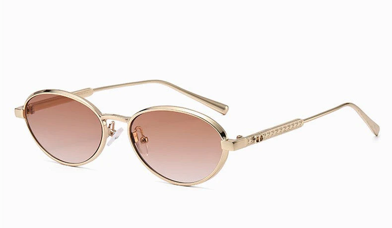 Women Gold Oval Pink Sunglasses - Image 2