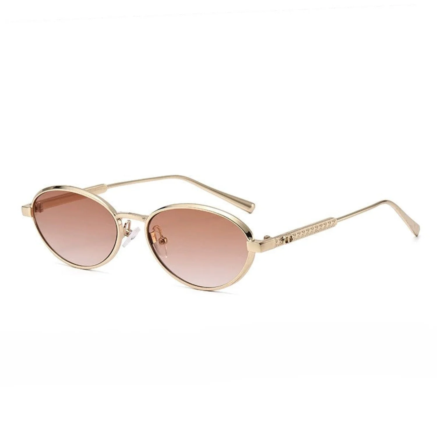 Women Gold Oval Pink Sunglasses - Image 3