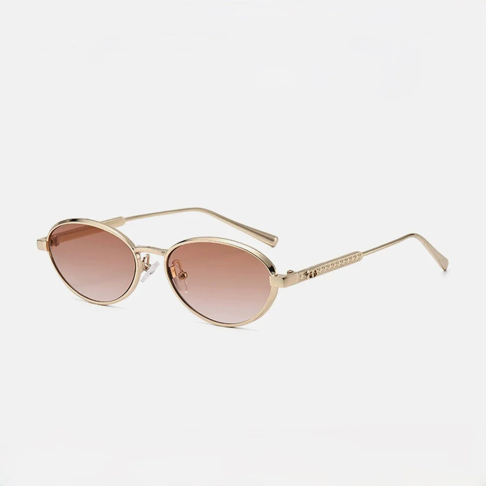 Women Gold Oval Pink Sunglasses - Image 4