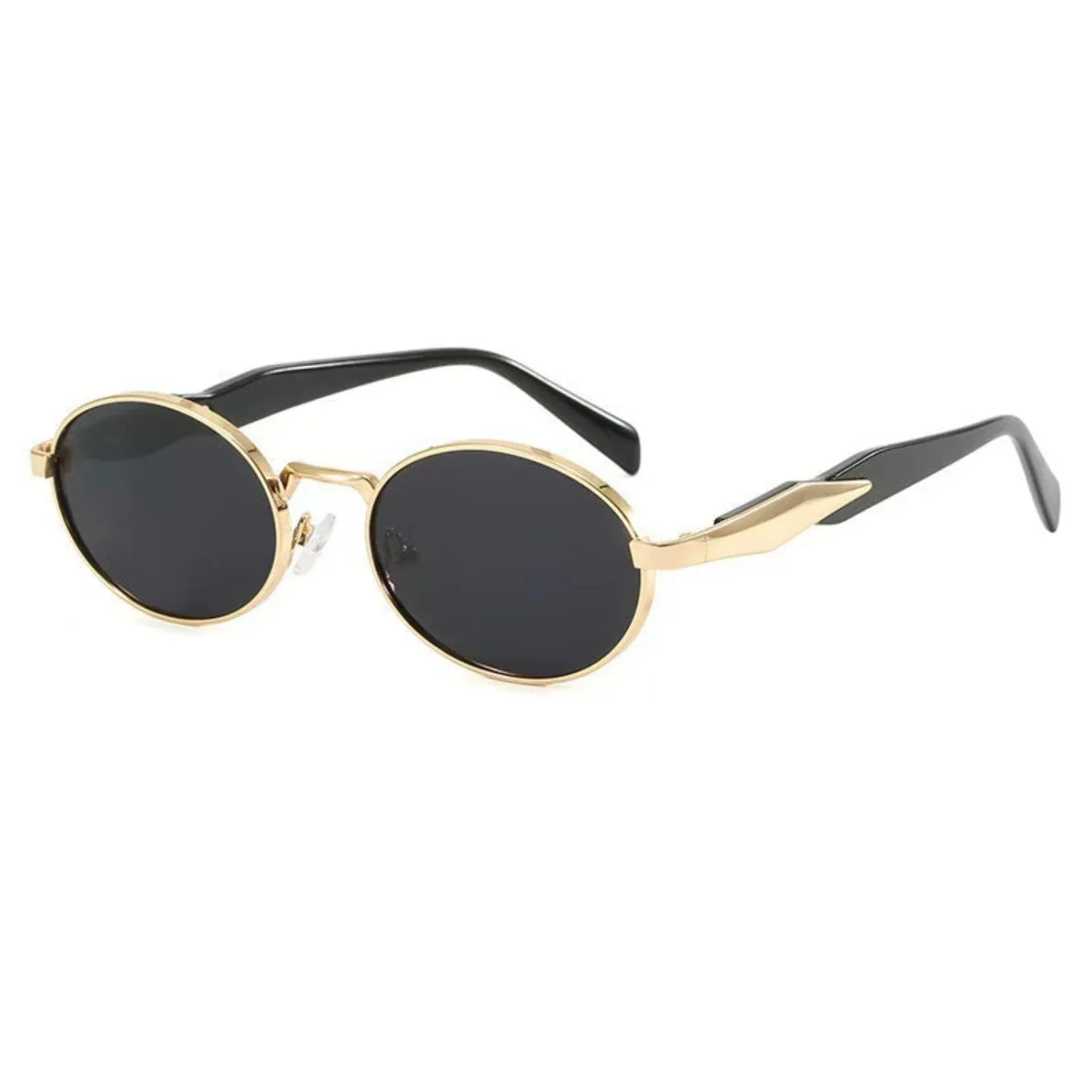 Women Gold Round Black Sunglasses - Image 2