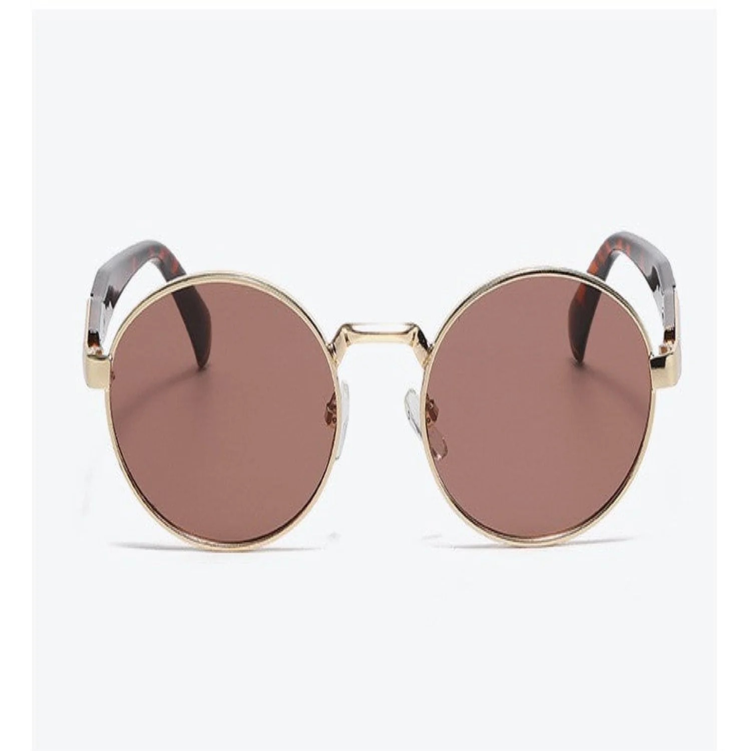 Women Gold Round Brown Sunglasses - Image 2