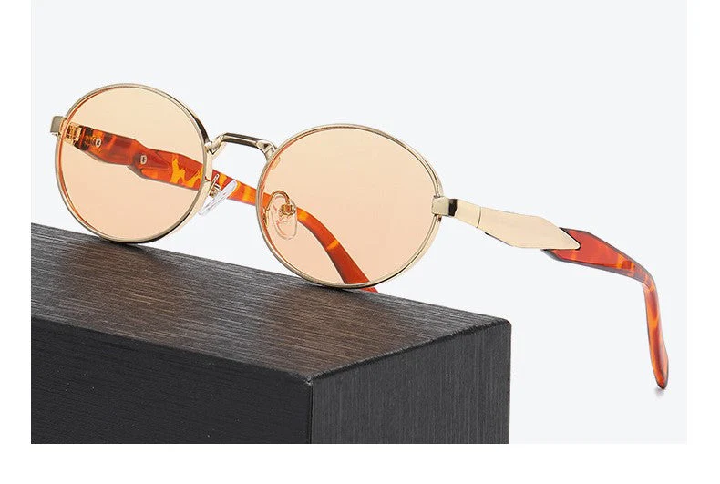 Women Gold Round Orange Sunglasses - Image 2