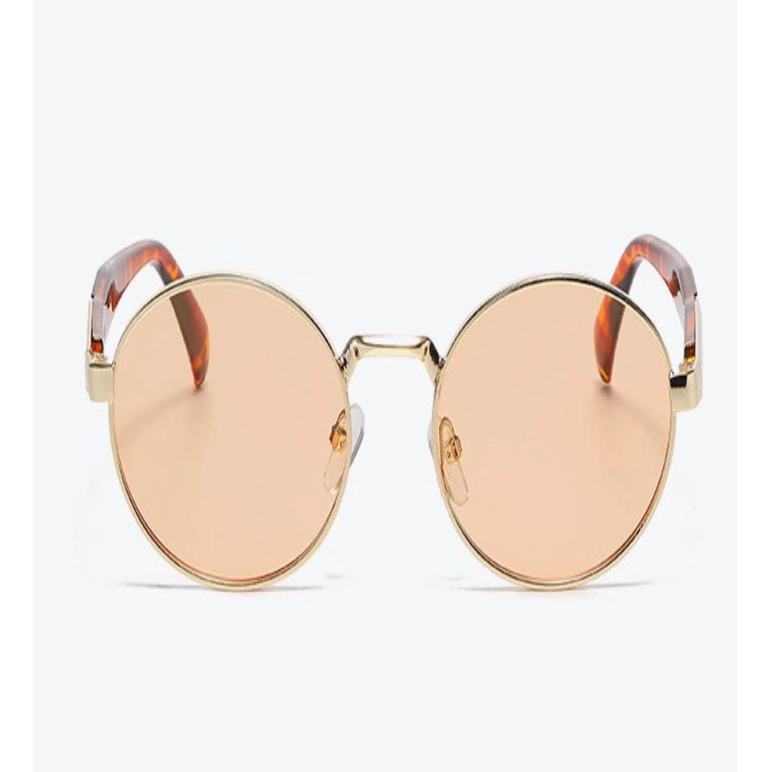 Women Gold Round Orange Sunglasses - Image 3
