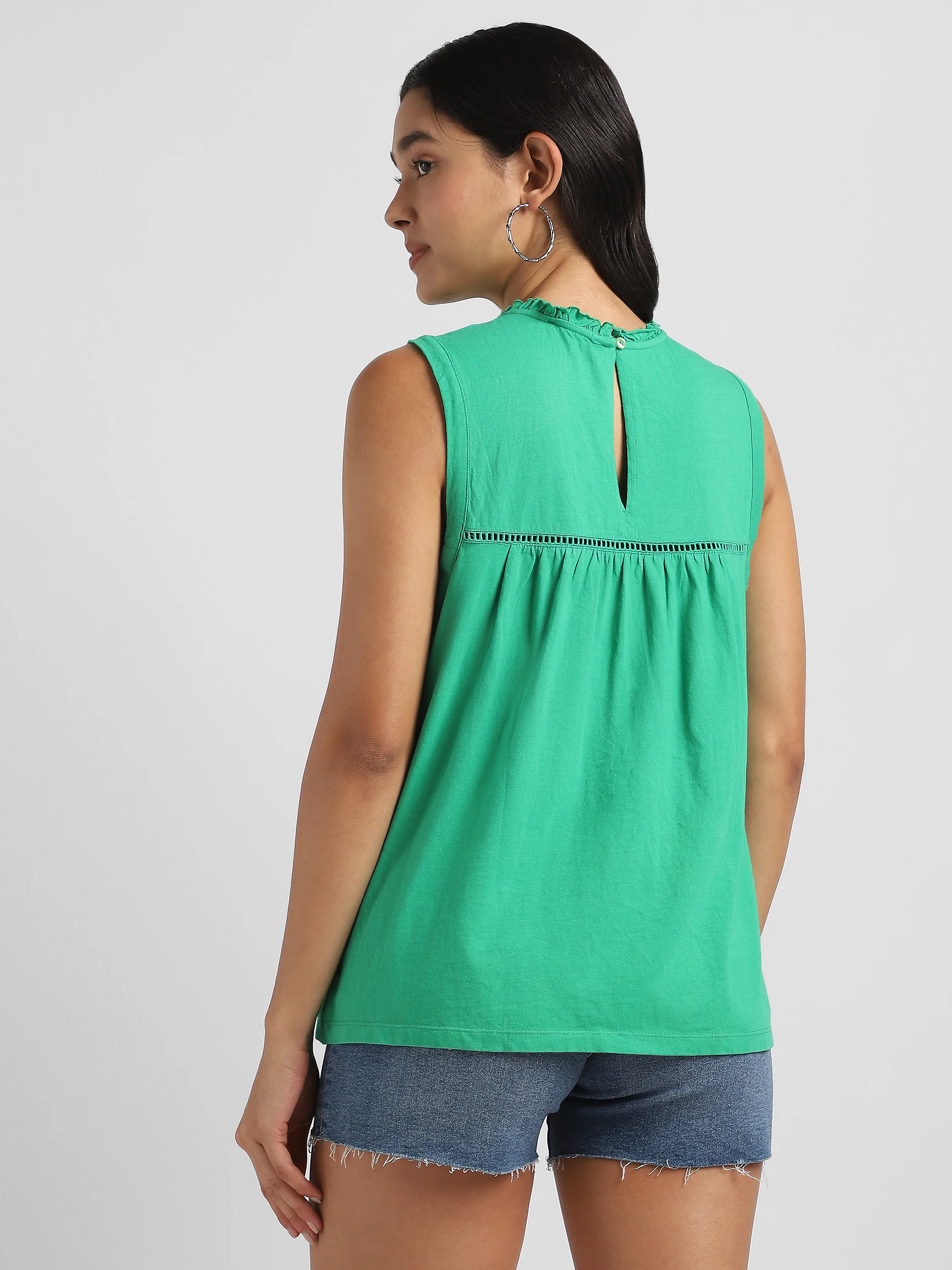Women Cotton Green Shiffli Embroidered Top - Image 2