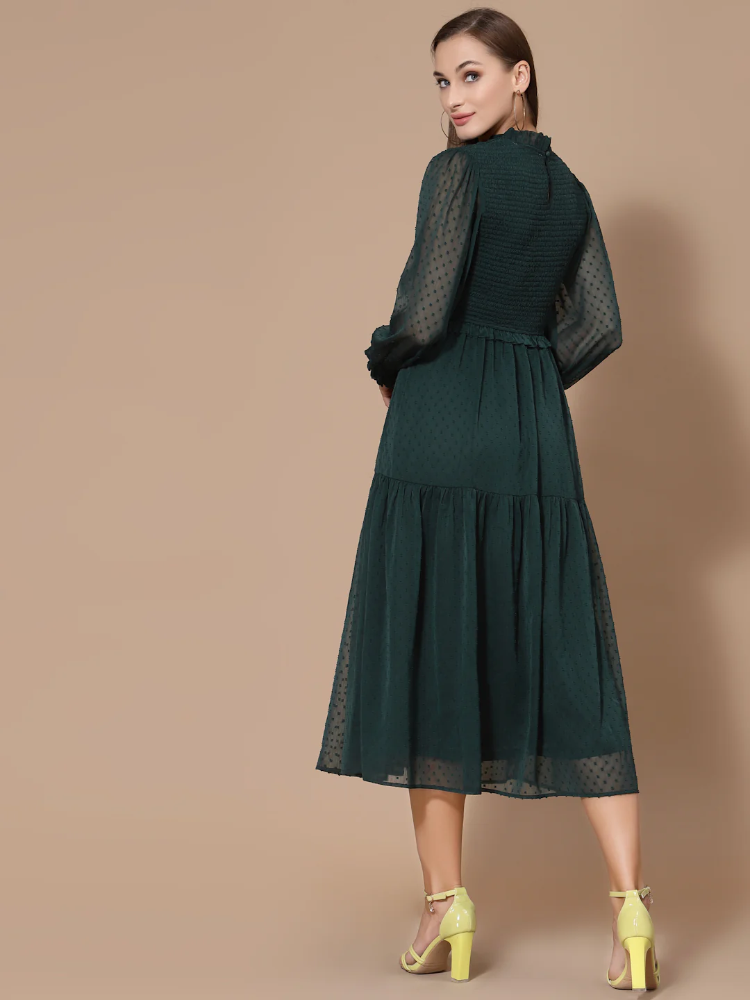 Women Green A-Line Odour Free Midi Dress - Image 2