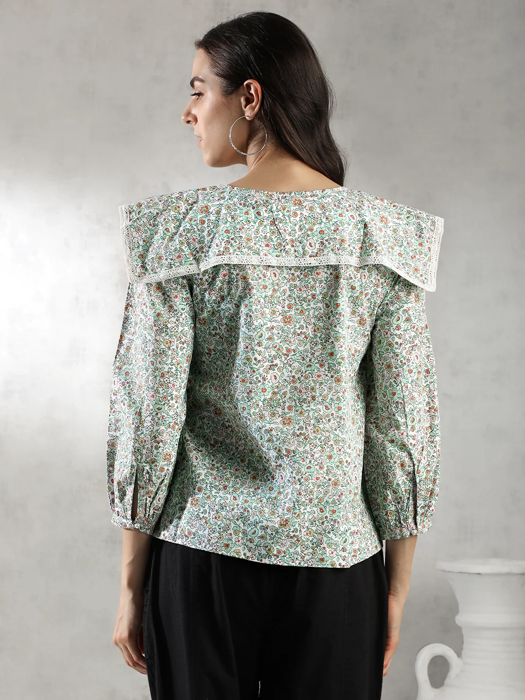 Women Green Printed A-Line Tops - Image 3