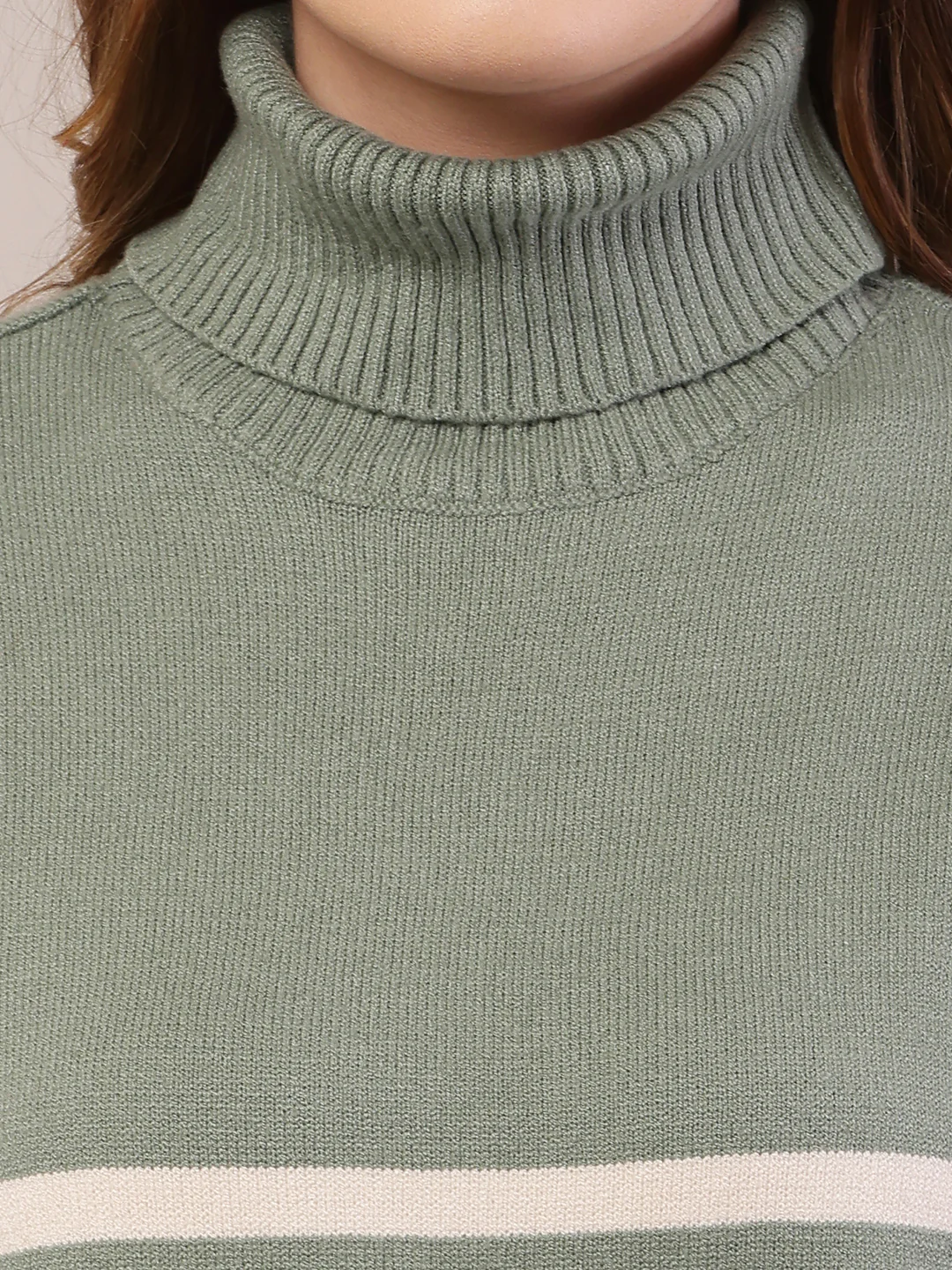 Women green acrylic full sleeve high-neck sweater - Image 5