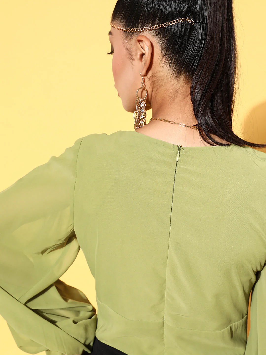 Women Green & Black Volume Sleeve Jumpsuit - Image 6