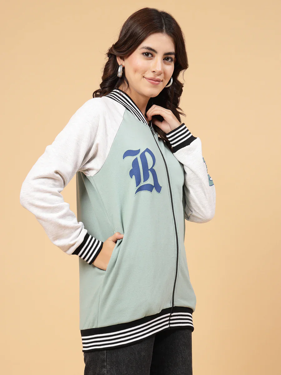 Women Green Colourblock Sweatshirt - Image 5