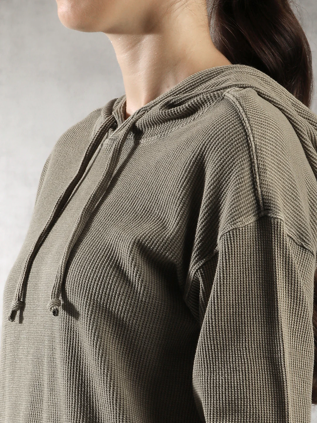 Women Olive Ribbed Hoodies - Image 6