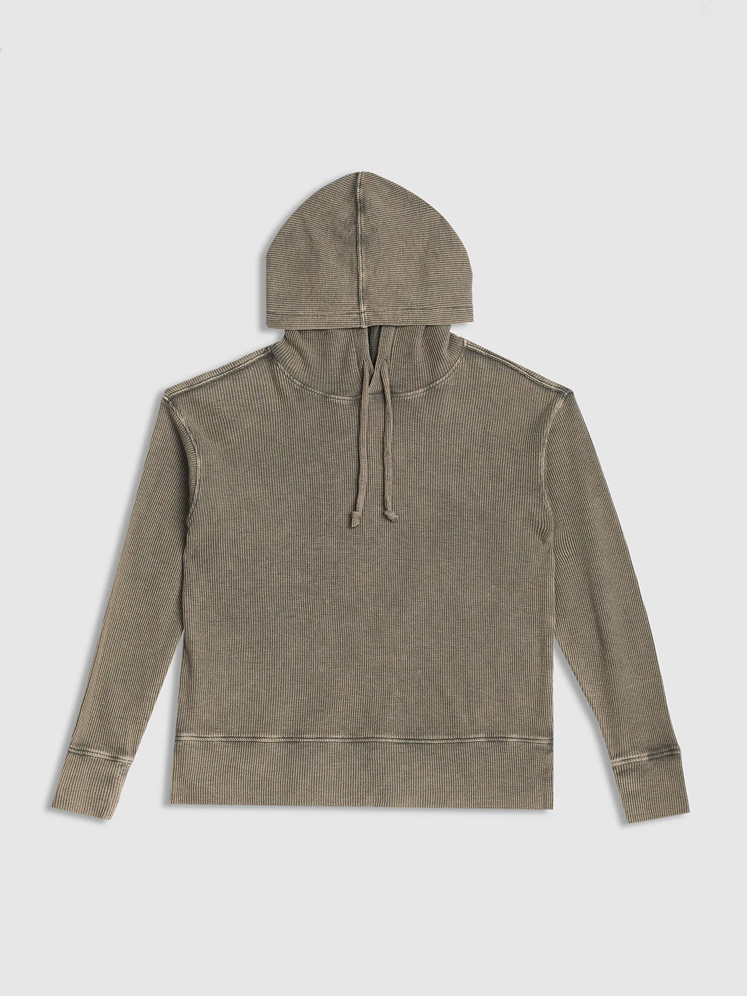 Women Olive Ribbed Hoodies - Image 7