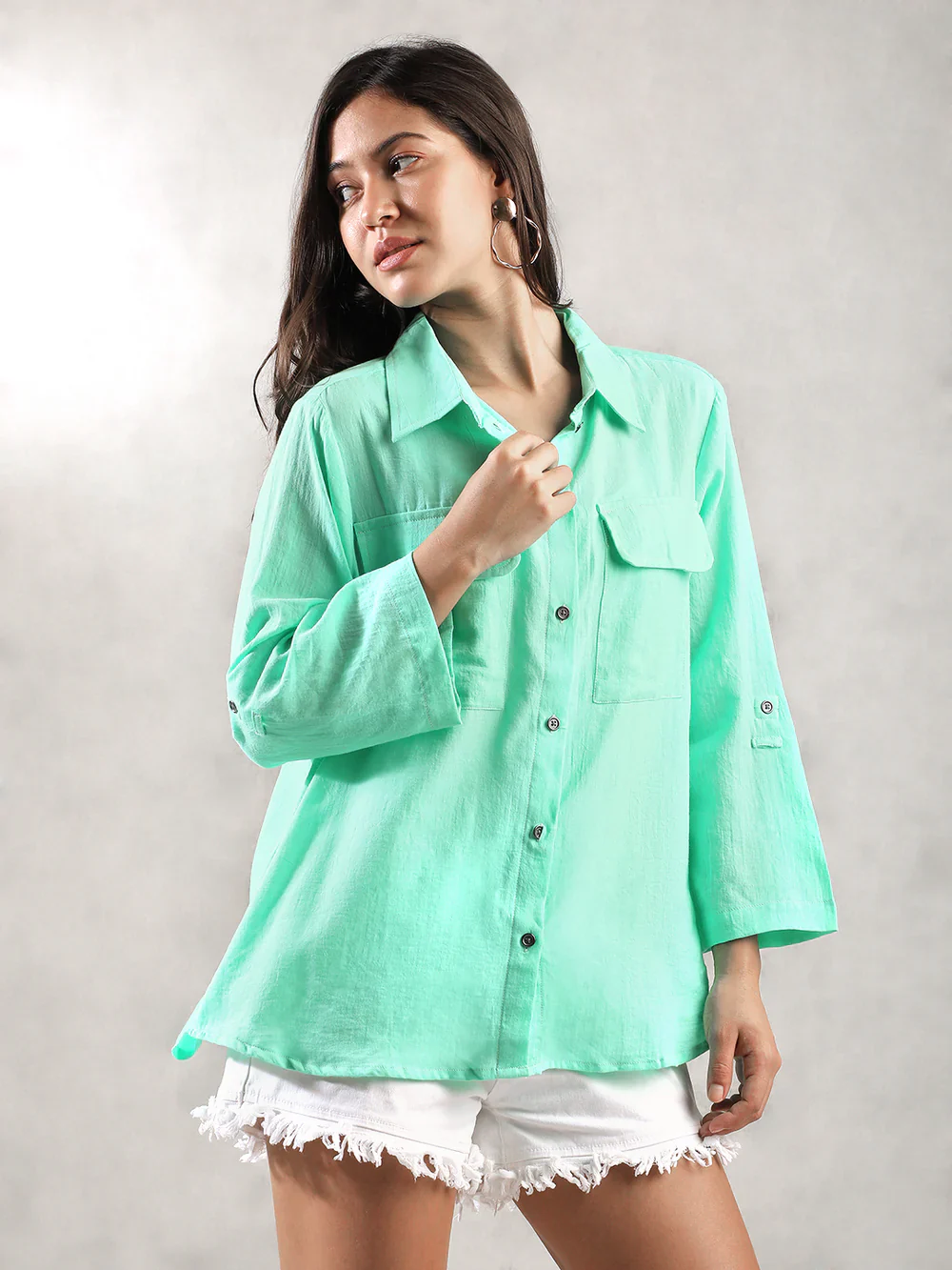 Women Green Casual Shirt - Image 3