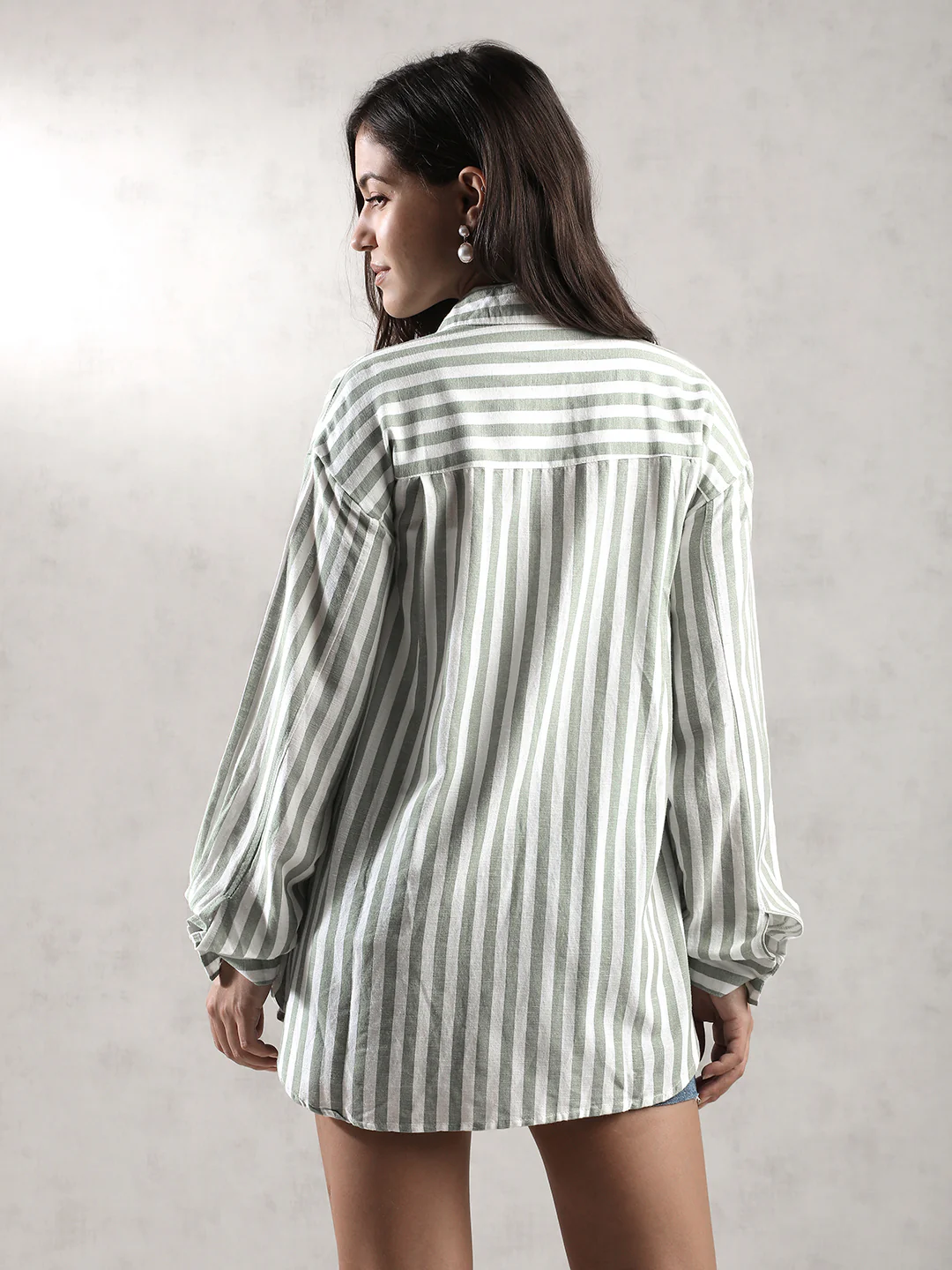 Women Green Stripes Comfort Fit Shirt - Image 4
