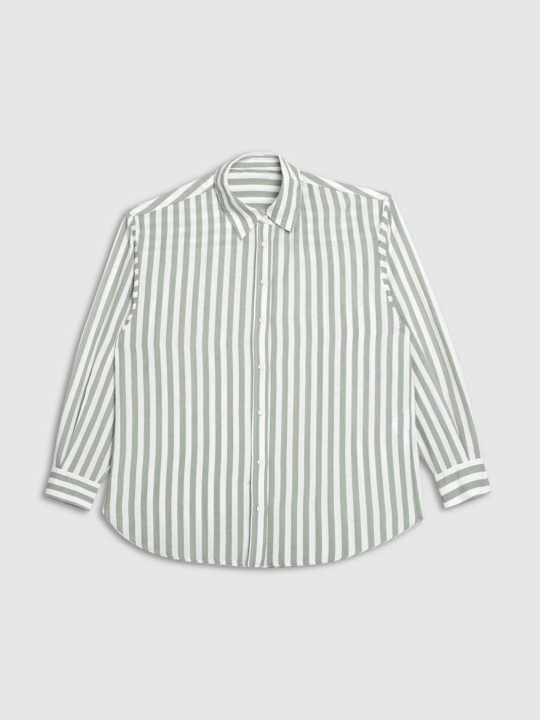 Women Green Stripes Comfort Fit Shirt - Image 7