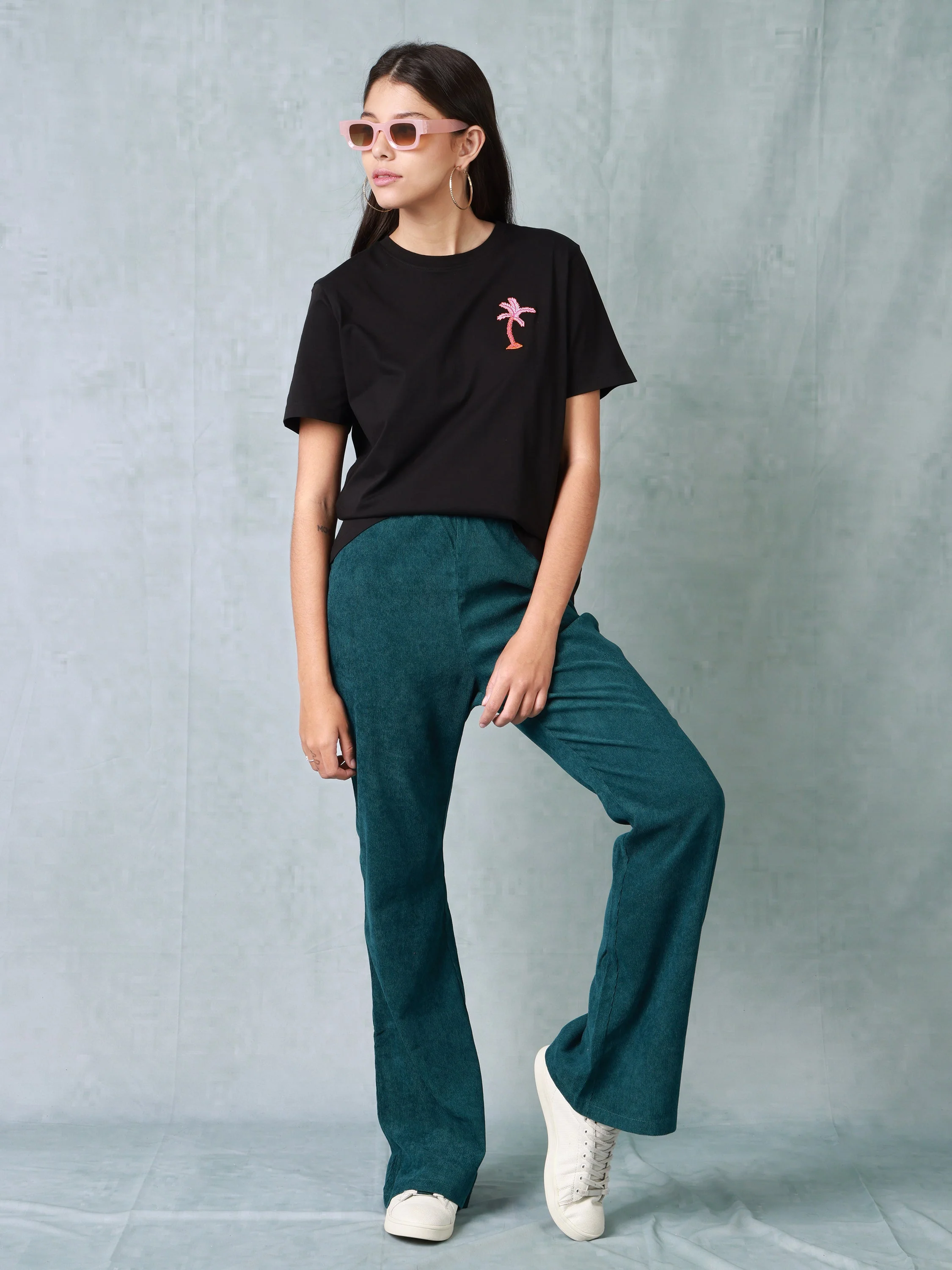 Women Green Corduroy Bootcut Trouser - Image 4